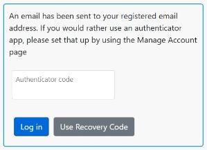 screenshot of authenticator code screen